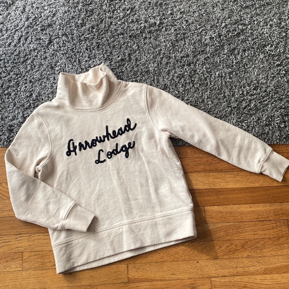 Madewell Arrowhead Lodge Funnel Neck Sweatshirt Pullover Boxy Crop Cream Size XS